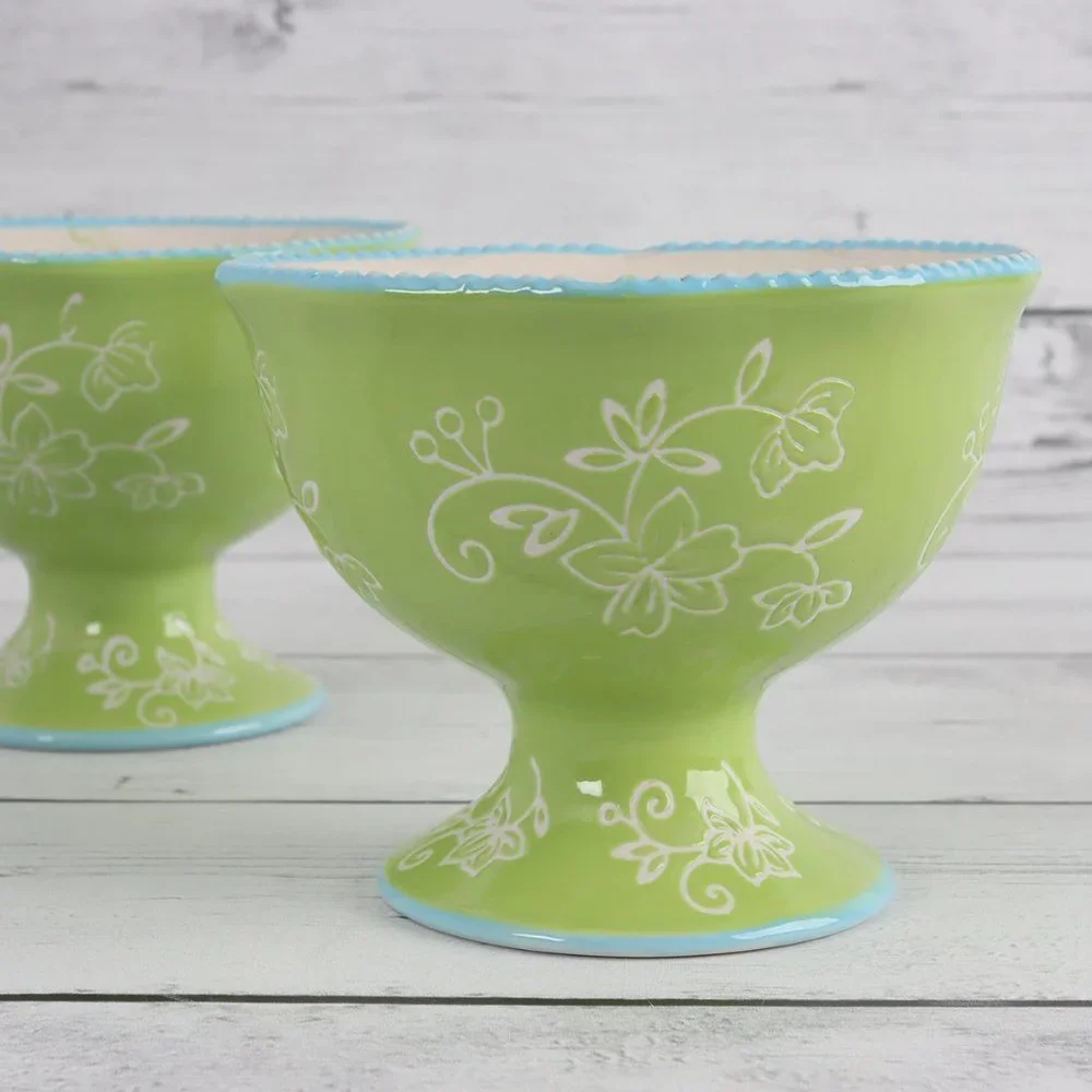 Floral Lace Lime Green Dessert Dish by Temp-Tations Set of Two